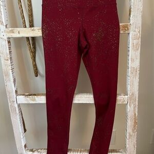 ZYIA Active Red Leggings with Gold Glitter Accents